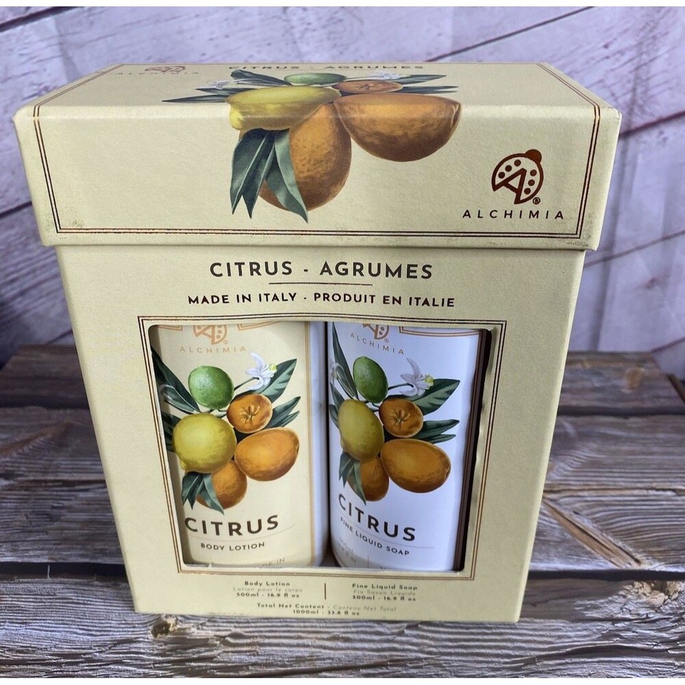 ALCHIMIA  SET ITALY CITRUS AGRUMES BODY LOTION + LIQUID SOAP NEW IN BOX SEALED